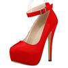 Women Pumps 14cm Sexy Concise Buckle Supper High Heels Fashion Ankle Strap Patent Leather Red Wedding Shoes Shoe