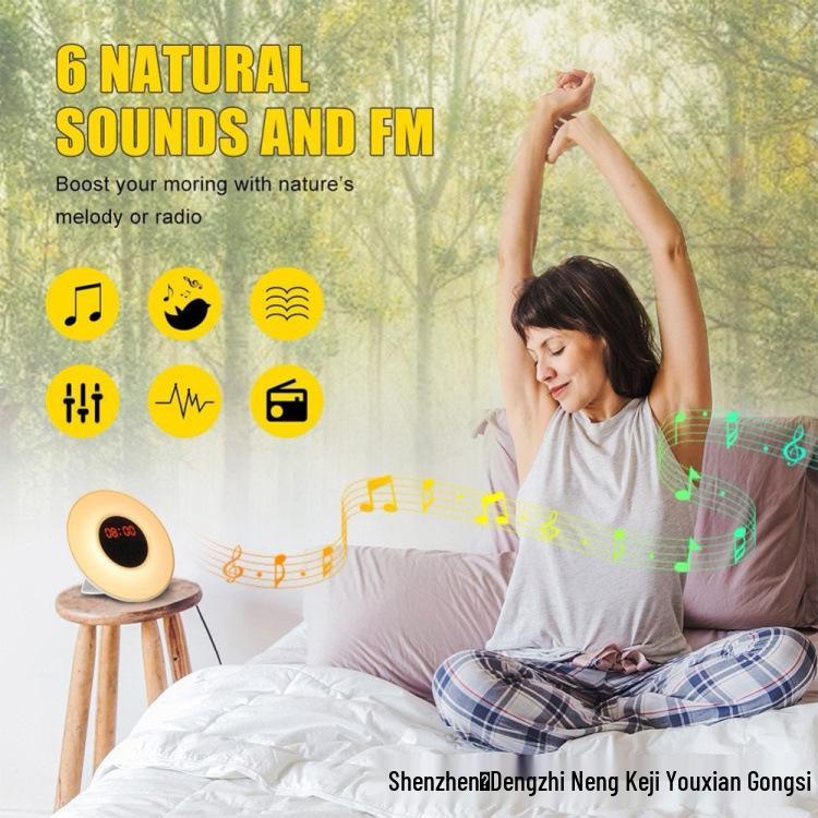 Creative Sunrise Alarm Clock with Music, Seven-Color LED, Sunset Hypnosis, FM Radio, and Night Light