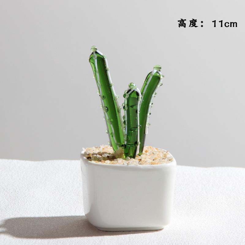 Handmade Glass Blown Cactus Cute Crystal Art Cactus Statue Collection Desk Desktop Simulation Plant Decoration