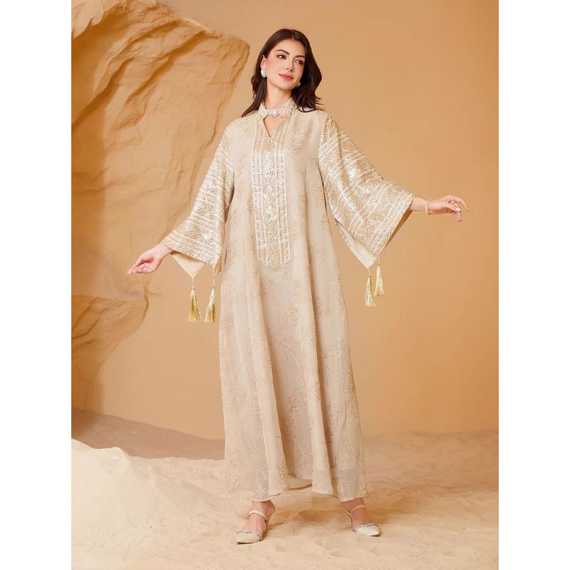 Amazon Embroidery Sequins Plus Size European and American Cross-Border Arabic Dubai New Robe Tassel Dress Dress