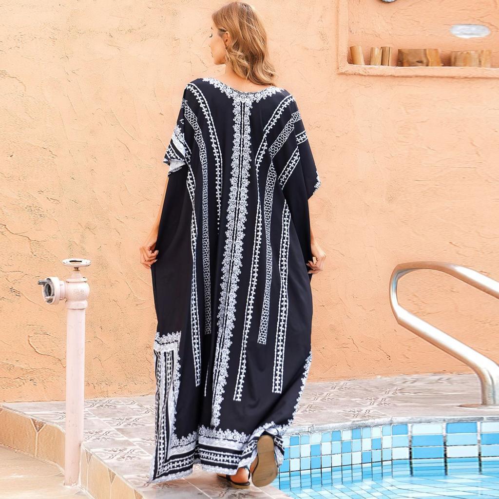 Ethnic Style Printed Resort Robe Large Size Beach Sunscreen Shirts Bikini Outer Cover Shirts Women's Casual Dresses