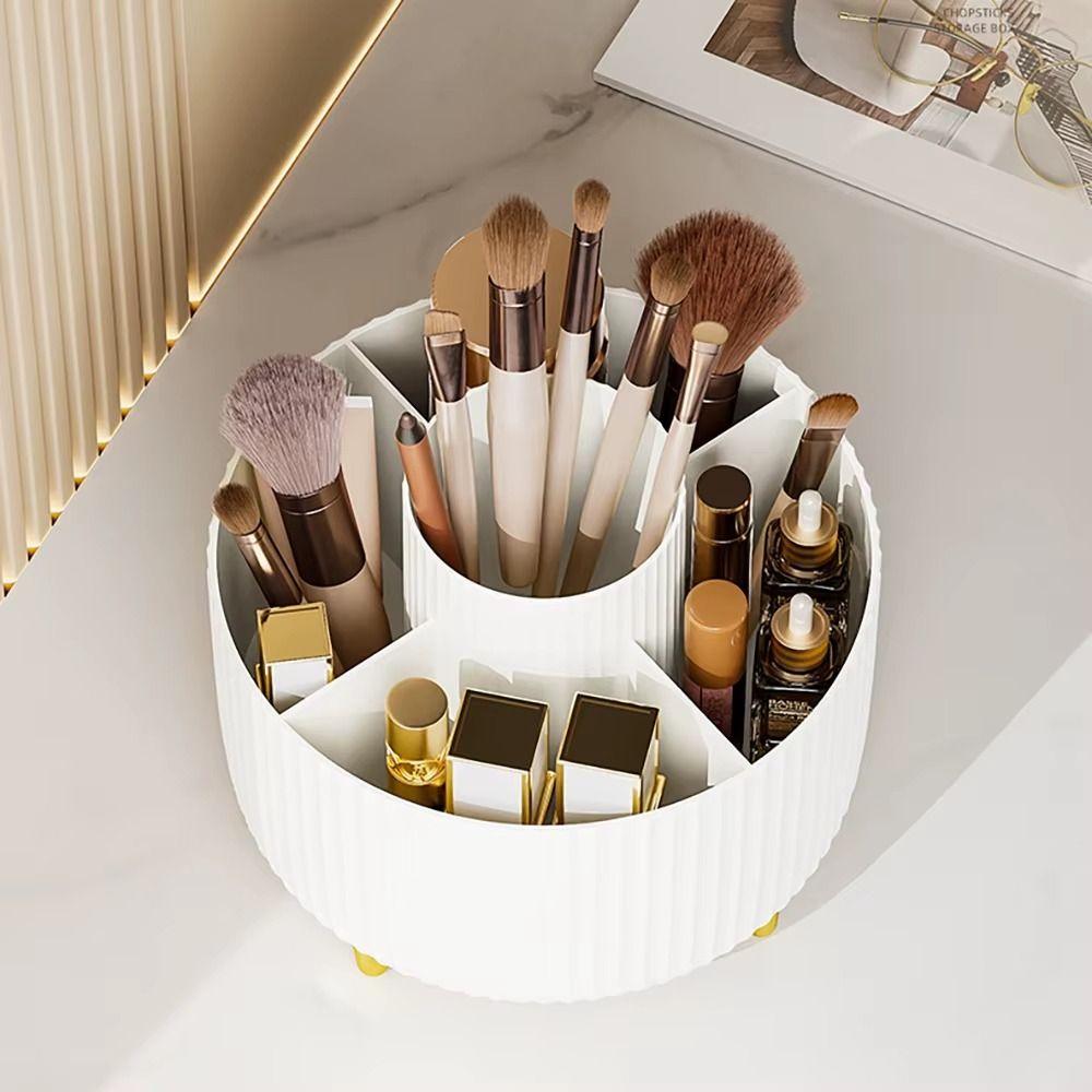 360° Rotating Makeup Brush Organizer Large Capacity 5 Compartments Desktop Storage Box Multi-Functional Easy Access