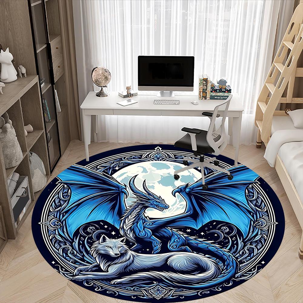 1pc Dragon Wolf Office Round Area Rug, Under Office Chairs Bedroom Living Room Home Decor, Room Deco, Available In Various Sizes