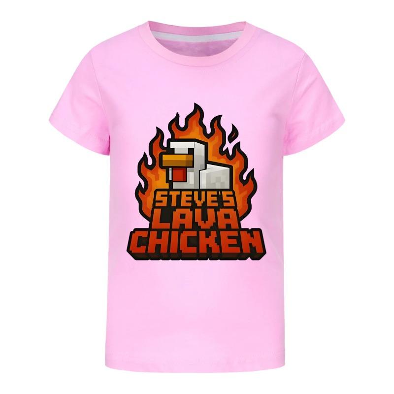 2025 Camisetas para Meninas Verão Roupas de Manga Curta Infantil Camiseta de Desenho Animado Steves Lava Frango Fantasia Roupa Infantil Manga Curta