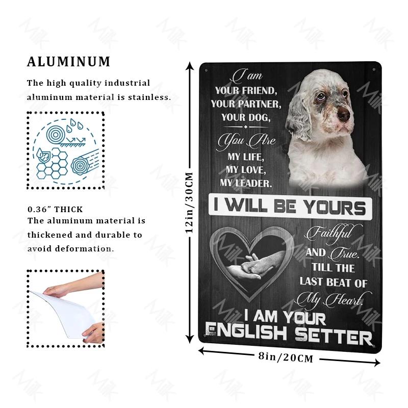 English Setter Dog Plate Vintage Wall Stickers Metal Poster for Sweet Home Coffee Pet Shop Beach Garden Halloween Decoration