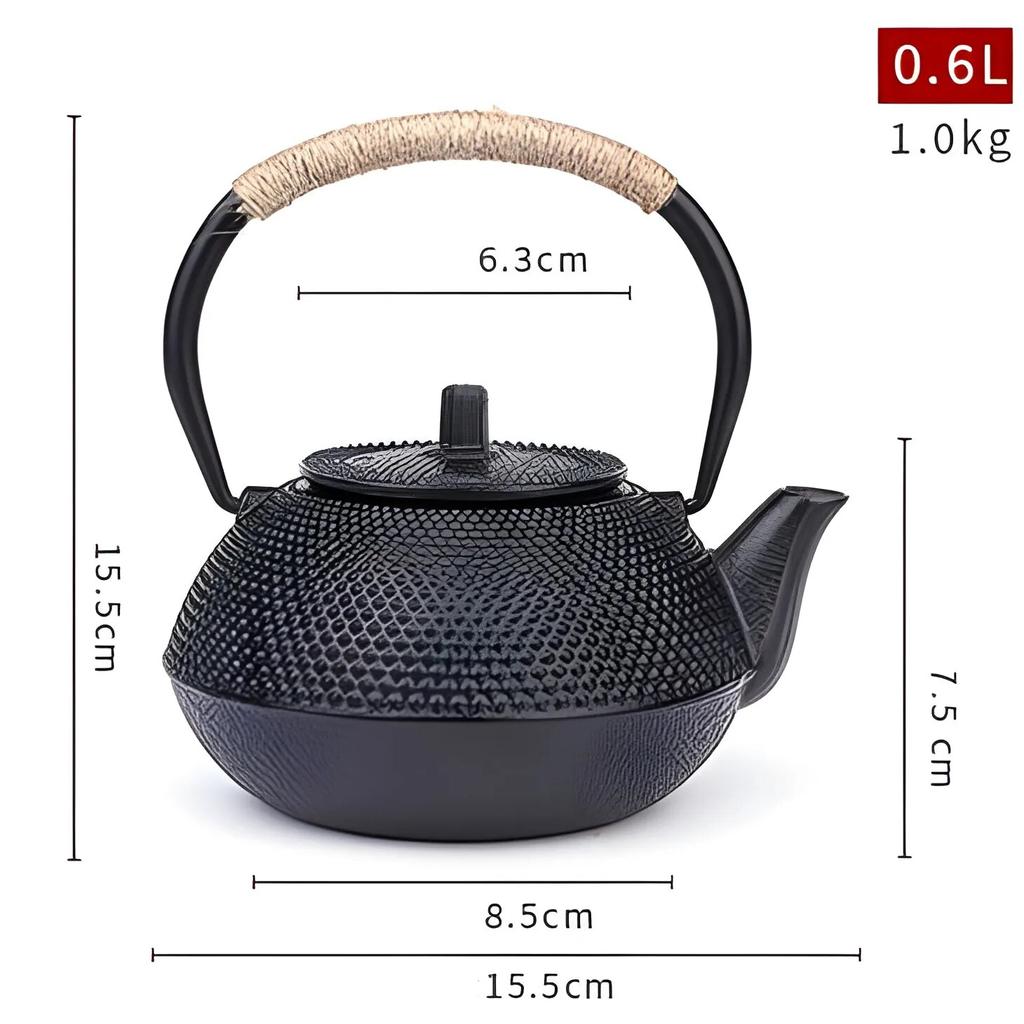 Ceainic japonez negru din fontă de 1200 ml Ceainic de mare capacitate de bucătărie Mini oale japoneze din metal cu infuzor decorativ de ceai