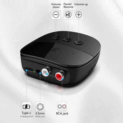 Ricevitore audio Bluetooth 5.3 Jack AUX da 3,5 mm U Disk NFC RCA Adattatore musicale wireless con porta di ricarica di tipo C per la ricarica del telefono
