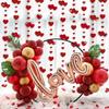 4pcs Valentines Day Party Garlands Decoration Red Heart Garland Metallic Glitter Hanging Heart Streamer Banner
