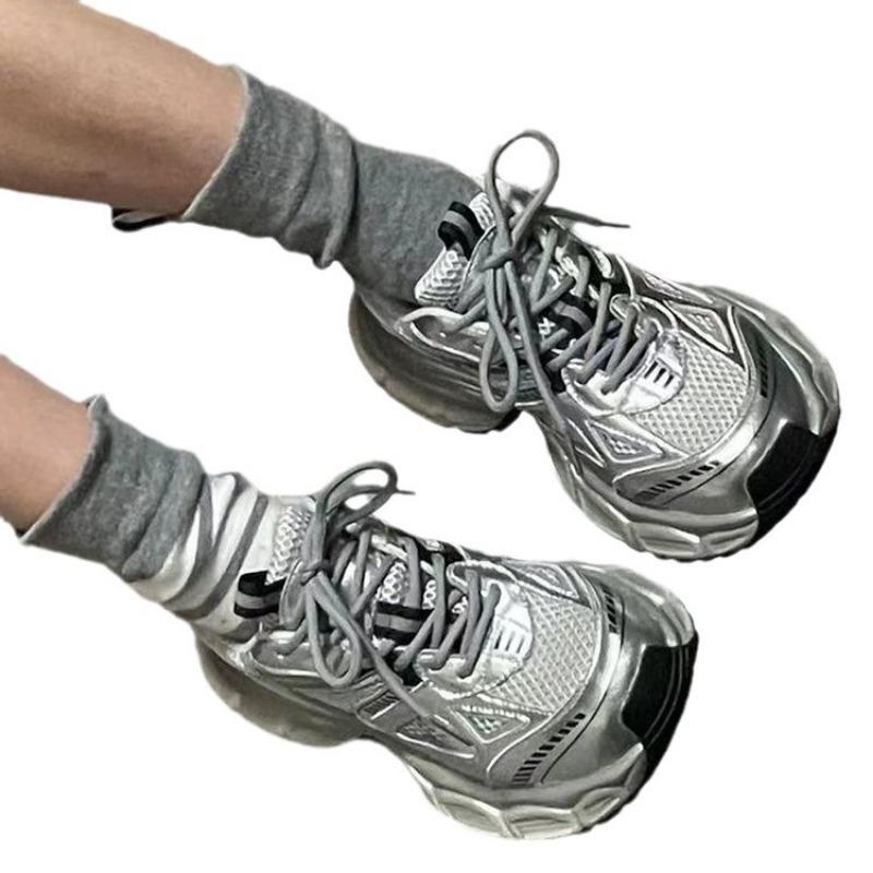 New thick-soled silver dad shoes, male and female couples to increase orgasm, summer high-end versatile sports shoes