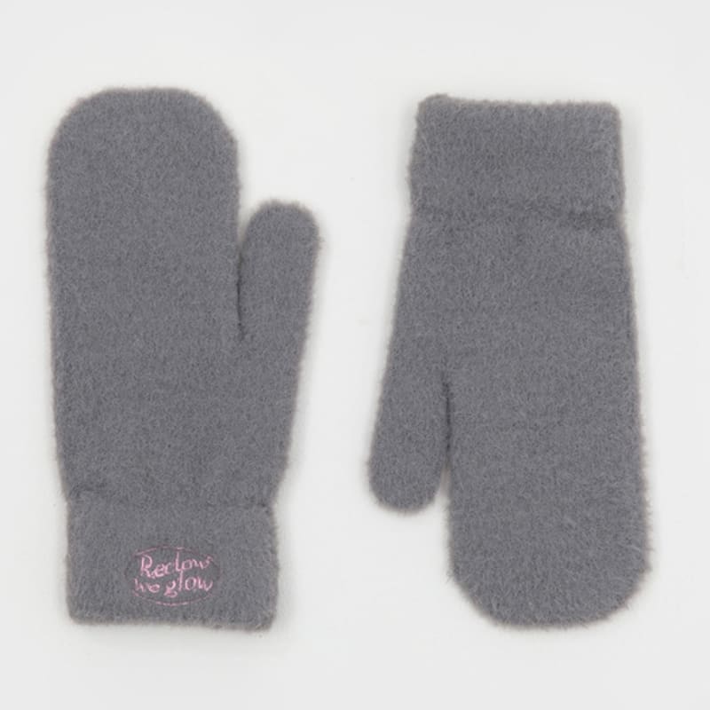 RECLOW FLUFFY LOGO MITTEN GLOVE CHARCOAL
