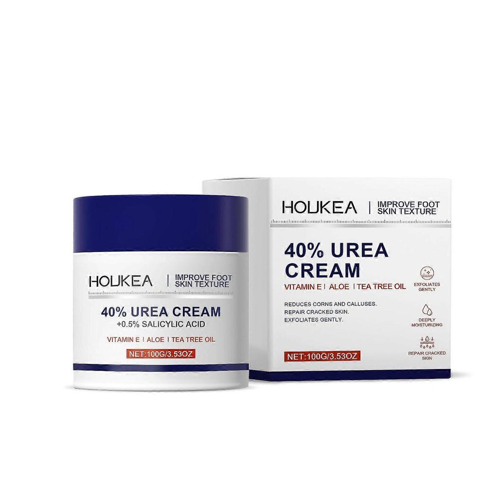 HOUKEA 40% Urea Foot Cream with 0.5% Salicylic Acid, Vitamin E, Aloe & Tea Tree Oil - Exfoliating, Moisturizing Cream for Cracked Heels, Calluses & Ro