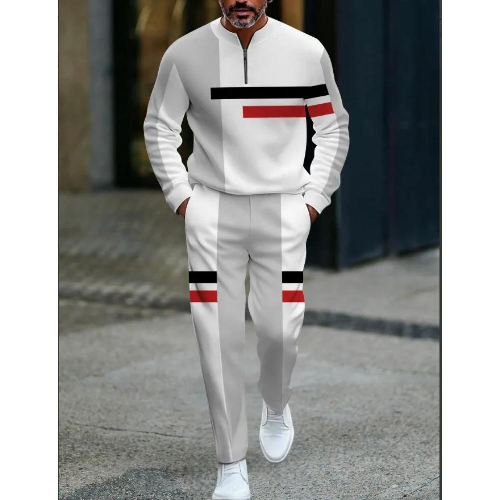 Herren Mode Stil Gedruckt Zweiteiliges Set 3D Digital Halber Reißverschluss Lässig Trendig Sportbekleidung Herbst und Winter Set