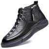 Men's Winter Crocodile-Pattern Cowhide Leather Cotton Shoes with Wool Lining