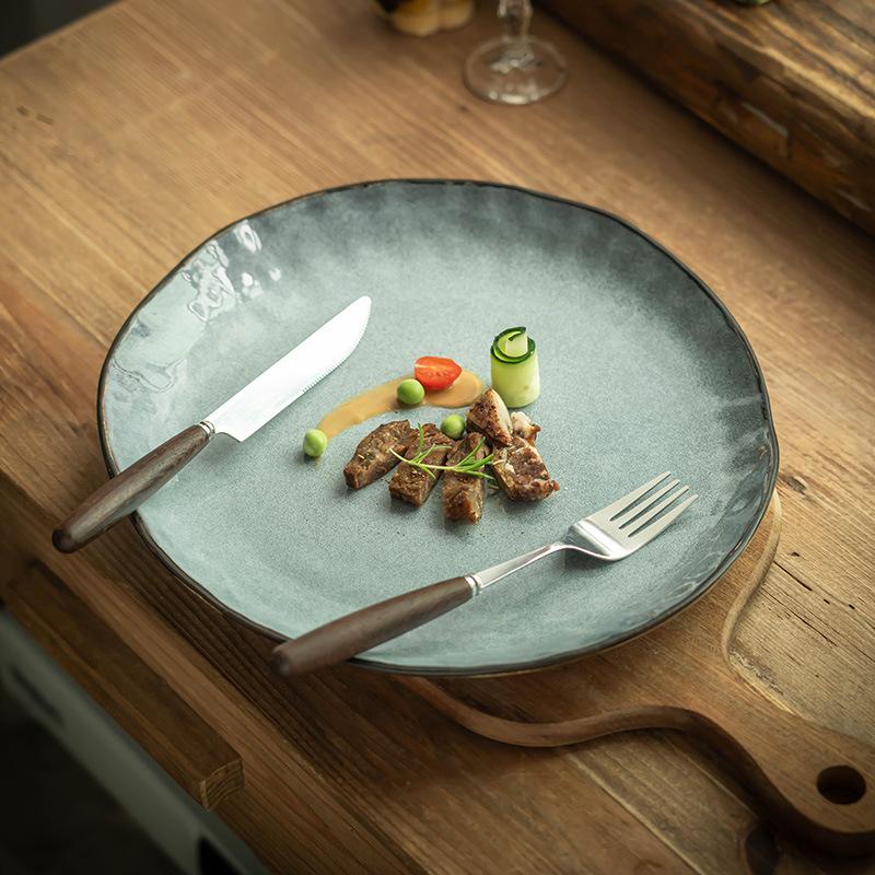 Creative Retro Ceramic Special-Shaped Plate Irregular Plate Household Vegetable Plate Tableware Steak Plate Niche Plate Plate