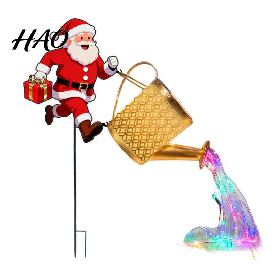 Auto On Off Patio Decorations Solar Powered Garden Lights, Santa Watering Can Stake Light Stakes for Outdoor Pathway Yard, Waterproof LED Landscape