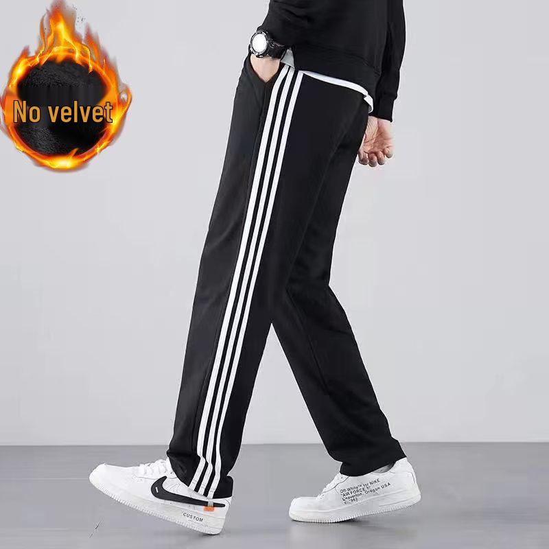 Global Finds Winter Heren Fleece Joggers: Casual Sportbroek met Drie Strepen, Losvallend, Rechte Pijpen L