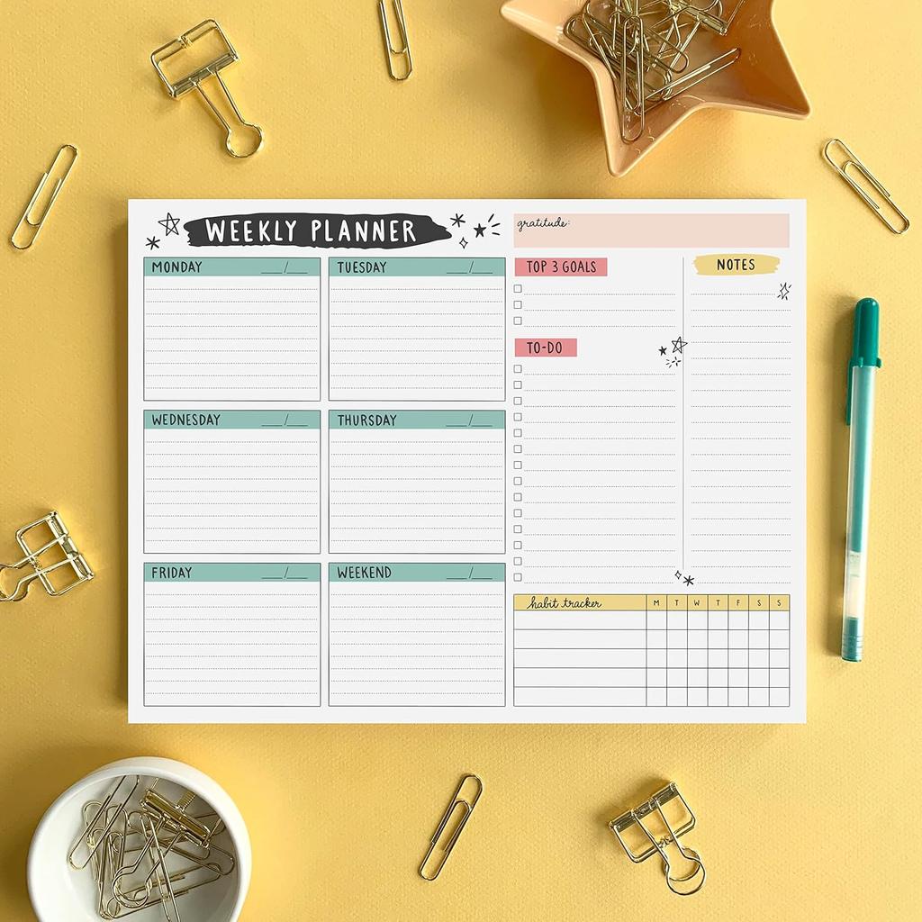 Weekly Planner Pad, 52 Letter Size Tear Off Sheets, 8.5” x 11” Undated Calendar Weekly Desk Planner Notepad, Daily Schedule Priorities To Do List