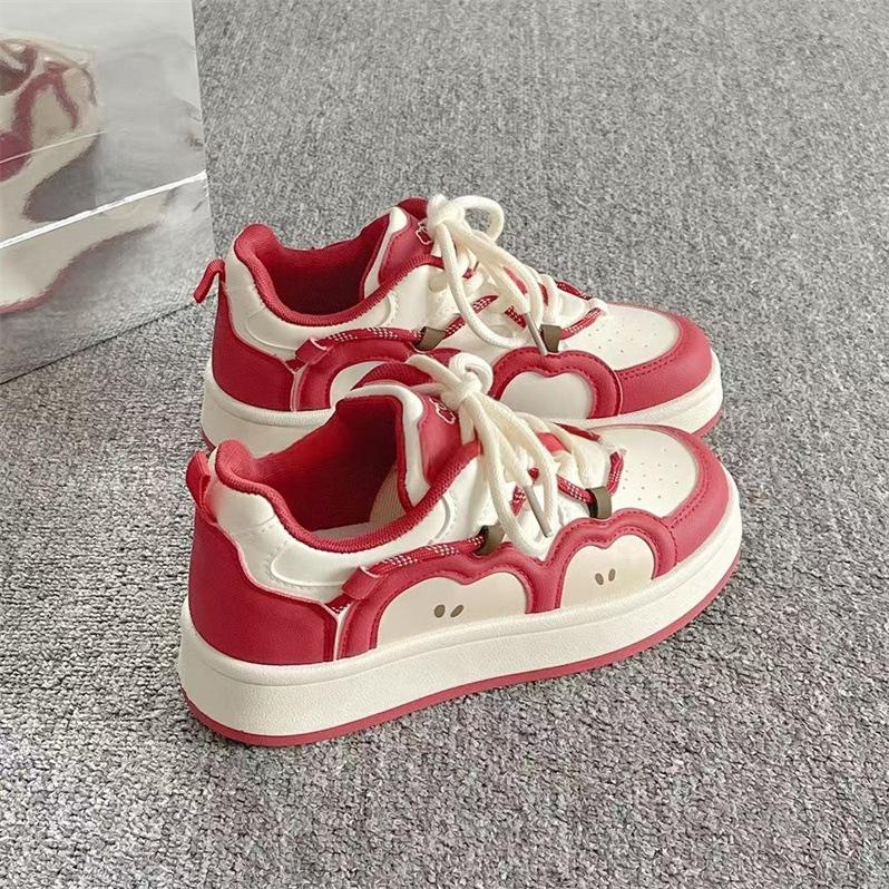 Autumn and Winter Thick Soled Wear-resistant Casual Shoes Apple Patterned Women's Korean Style White Shoes Versatile Board Shoes