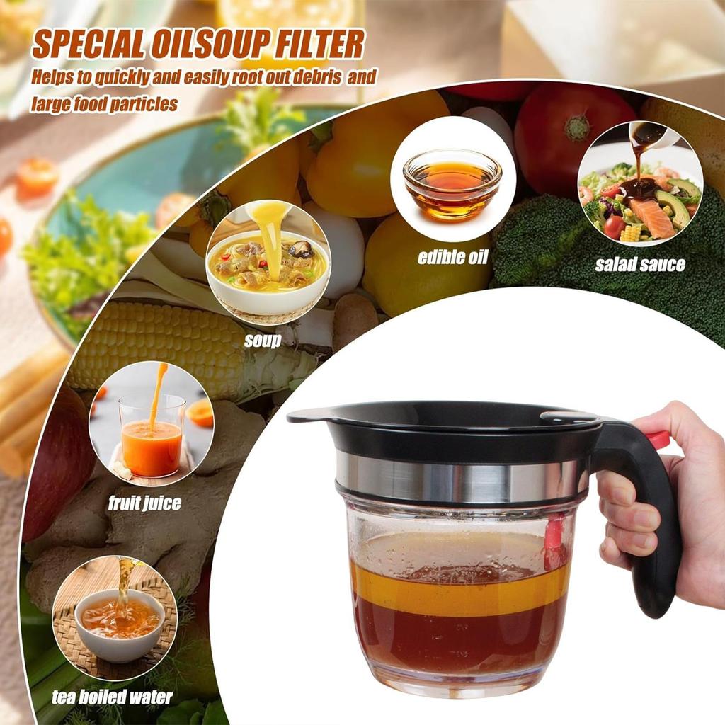 Gravy Fat Separator 1L Grease Strainer Fat Separator And Strainer With Bottom Release , Gravy Jug Fat Separator Cup For Kitchen