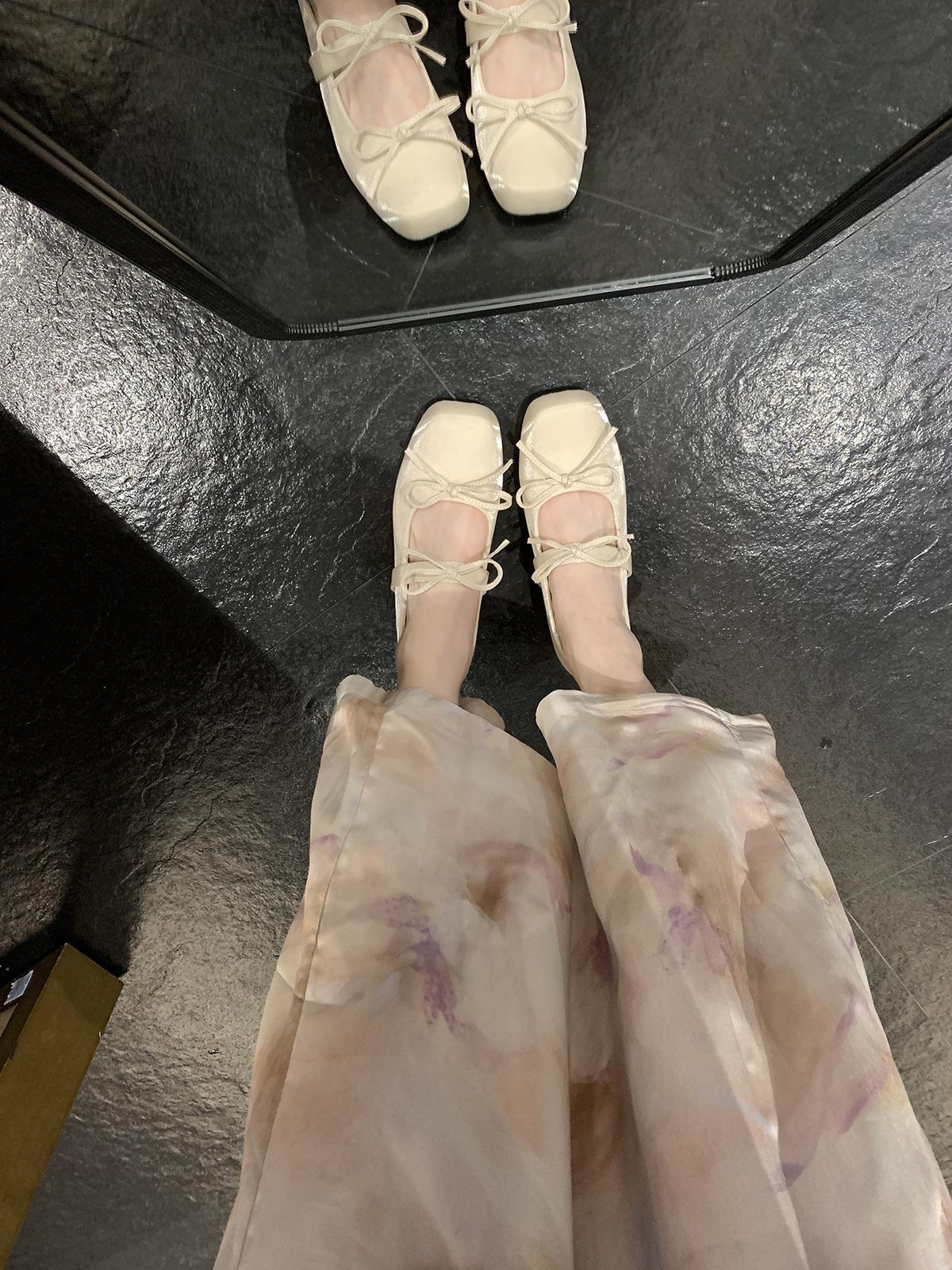 

Sheepskin~ Grape mother The same style increases the height of 4cm bow square head versatile light mouth Mary Jane single shoes women s flat shoes 35