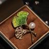 Bo Xin Yun Ginkgo Leaf Brooch with Zircon & Pearl