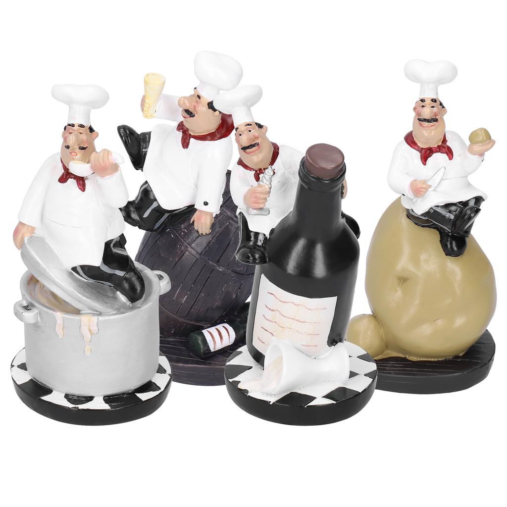 Chef Statue Figurines Set, 4 Unique French Chef Decorations for Kitchen