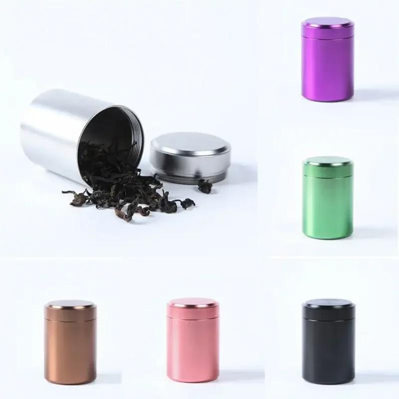 Mini Tea Can Metal Box Aluminum Alloy Portable Sealed Jar Travel Moisture-proof Solid Color Nut Candy Food Storage Container