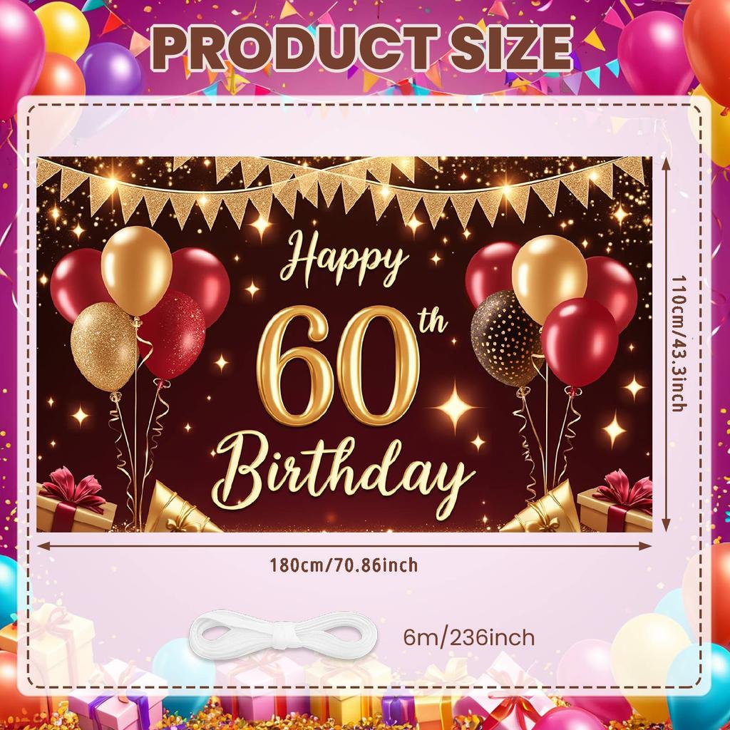 60th Birthday Backdrop Sparkle Details Banner Birthday Background Gift Box Elements 60th Birthday Display For Family Gatherings