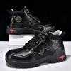 Men's High-Top Round-Toe Fashion Boots Lace-Up Outdoor Hiking Shoes Spring/Fall Thick-Sole Casual Oversized Men's Shoes