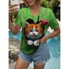 2025 Women's T-Shirt Kawaii Animal Graphic Fashion Short Sleeved V-Neck Regular Tops Daily Print Tee Summer Spring Casual Tops
