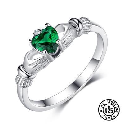925 sudraba gredzeni sievietēm, īru Claddagh, radīti nano smaragda sirds formas Solitaire gredzeni, klasiski smalki rotaslietas