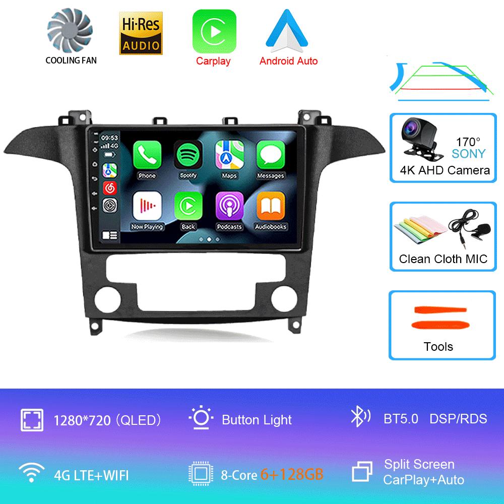 Android14 Video Player Carplay Auto For Ford S Max S-MAX 2007 2008 2009 2010 2011 - 2015 Multimedia Car Radio WIFI+4G DSP Stereo