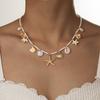 Sweet and Cute Cherry Chili Pendant Necklace Beach Wind Alloy Starfish Shell Tassel Rice Bead Necklace