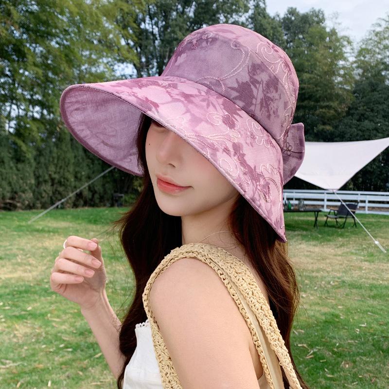 

Wenling hat women s sunshade breathable Eugen yarn semi-empty top sun hat big eaves show face small sunscreen mother hat One size fits all