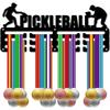 Metal Medal Holder Wall Mount Rack for Pickleball Tennis Badminton Display Small Frame with Hooks 11.4x5.1 Inch