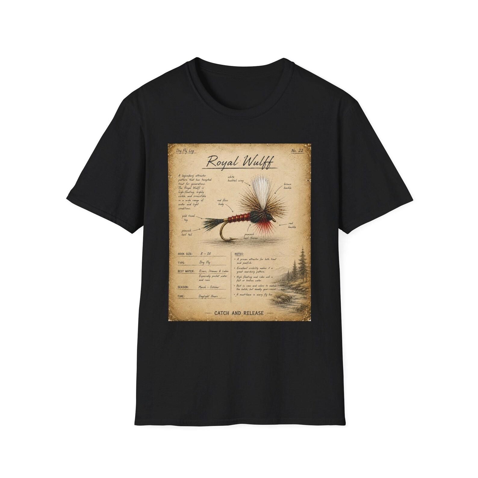 Royal Wulff Fly Illustration T-Shirt | Vintage Fly Fishing Diagram L