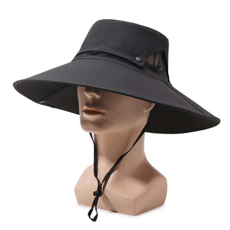Men's Big Brim Sun Hat Top Detachable Fisherman's Hat Sunscreen Hat Solid Color Outdoor Mountaineering Fishing Hat