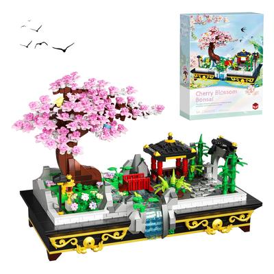 Hallisun Kirschblüten-Bonsai-Bausatz, Bonsai-Baum-Kit, Mini-Größe, Ziegel, japanische Architektur, Zen-Garten, Sakura-Blüte, japanischer Stil