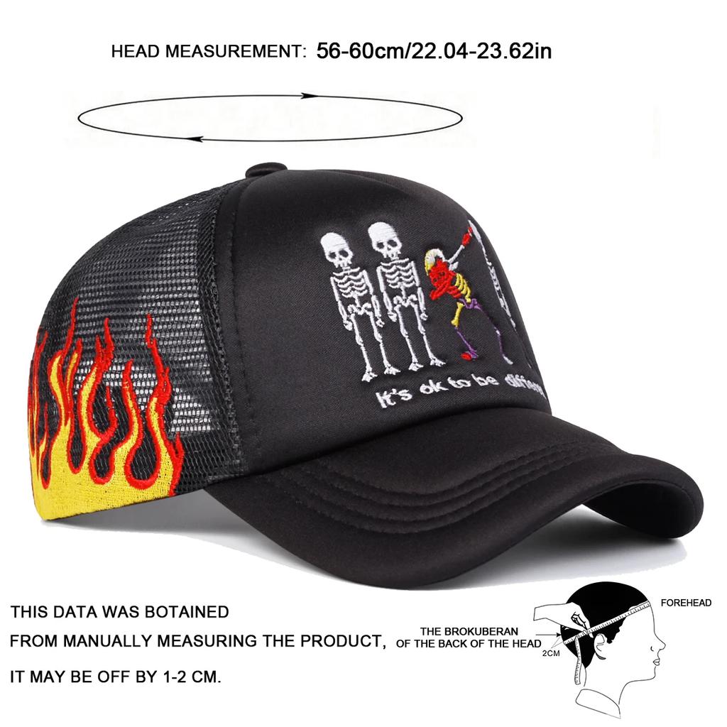 Unisex Skeleton Embroidery Baseball Net Caps Outdoor Adjustable Spring and Summer Casual Sunscreen Hat