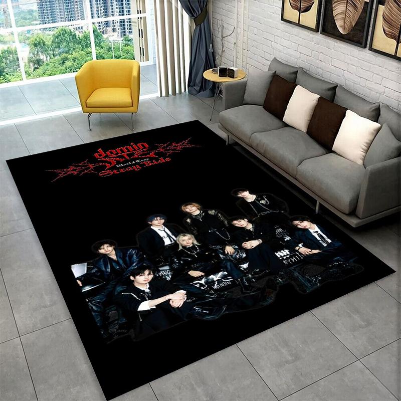 Fashion Kpop Stray Kids Non-Slip Area Rug for Living Room,Bedroom,Playroom,Soft Carpet Floor Mat Home Decor Rug Kids Room Gift