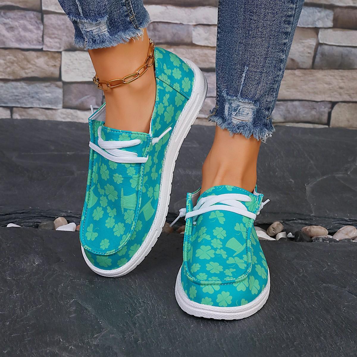 

Полотняне жіноче взуття. Жіноче повсякденне взуття з кольоровим плоским низом і принтом 43 світло-зелений колір