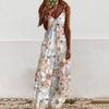 Damen Blumen Cami Maxi Kleid Spaghetti Träger V-Ausschnitt Langes Kleid Lässig