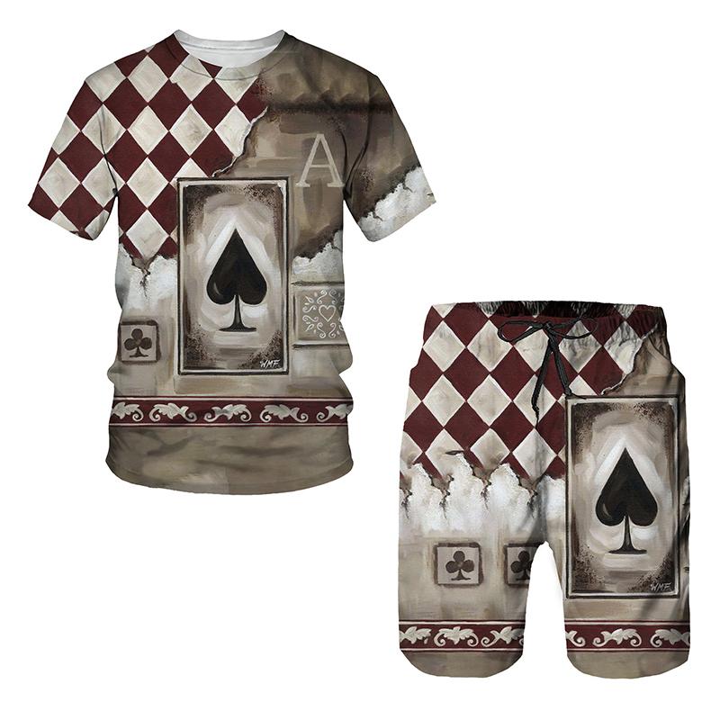 

Новый мужской костюм-футболка с 3D покерным принтом, футболка большого размера/шорты/спортивный костюм, мужской топ, повседневная спортивная одежда, комплект летней мужской одежды 5XL
