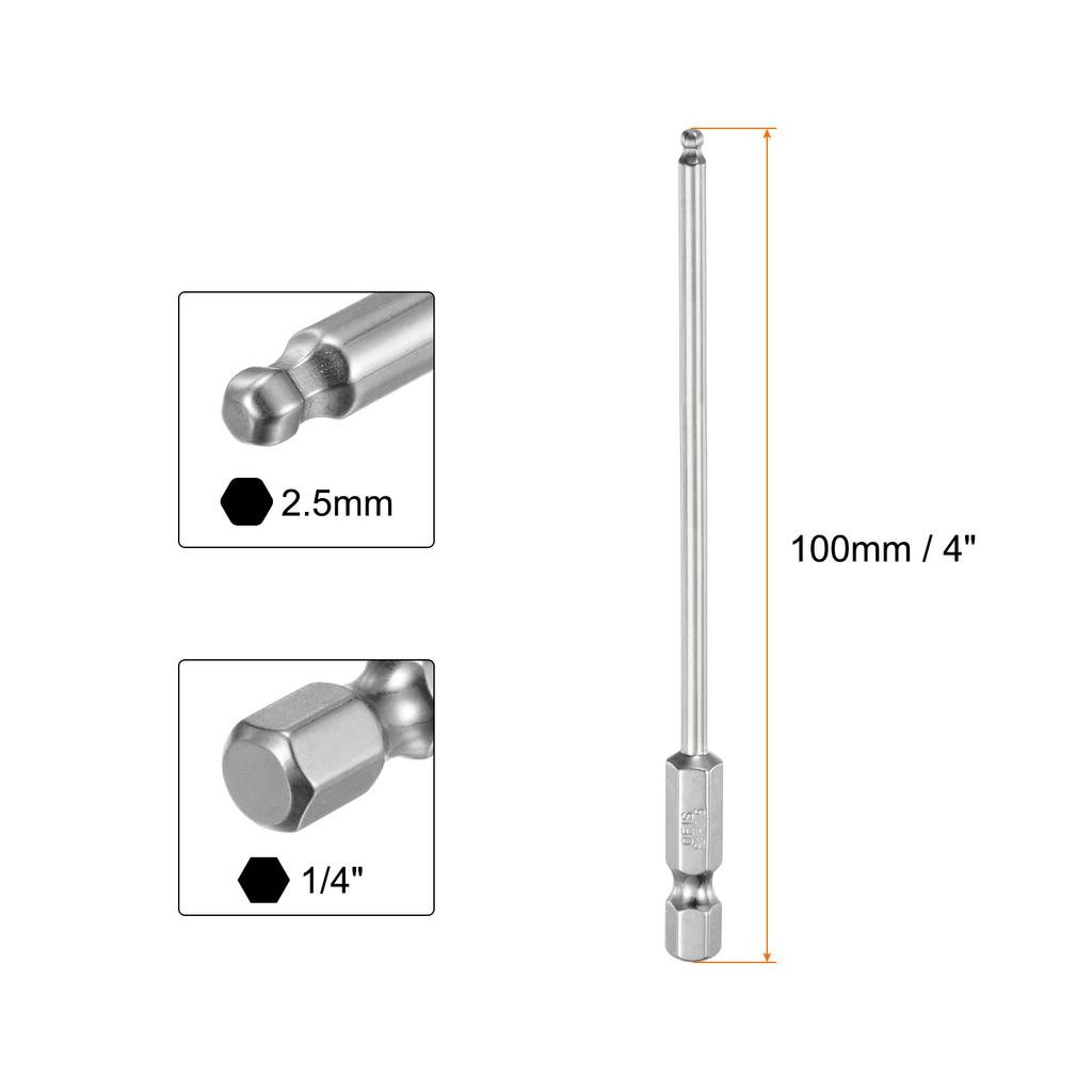 1/2/3pcs Ball End Hex Screwdriver Bit Set 1.5/2/2.5/3/4/5/6/8/10mm Size 1/4" Hex Shank 100mm (4") Long Magnetic Ball Head Bits