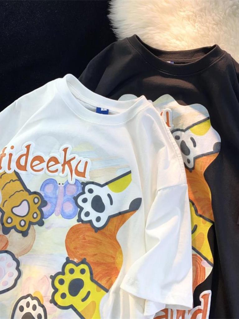 Übergröße Damen Harajuku Graffiti T-Shirt - Lockere Passform, Figurschmeichelnde Kurzarm für den Sommer