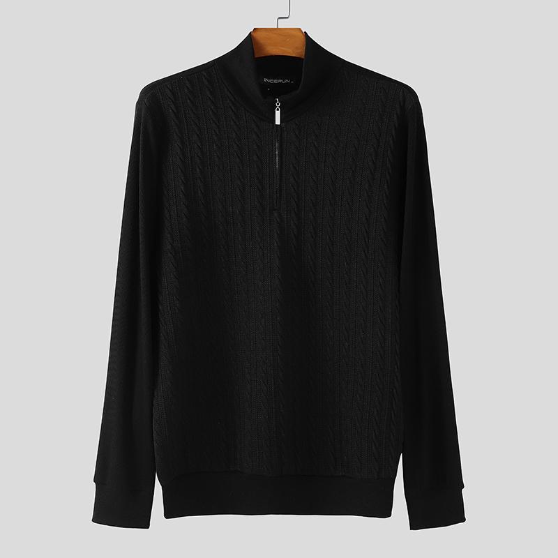 

INCERUN Autumn Men Sailor Collar Long Sleeve Rib Knitted Pullovers Tops чёрный
