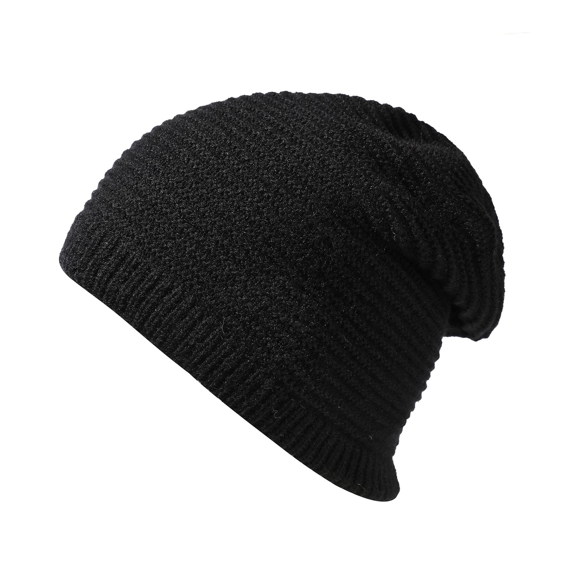 

Зимняя плюшевая теплая шерстяная шапка в полоску, однотонная, простая вязаная шапка, утолщенная ветрозащитная шапка для мужчин и женщин чёрный