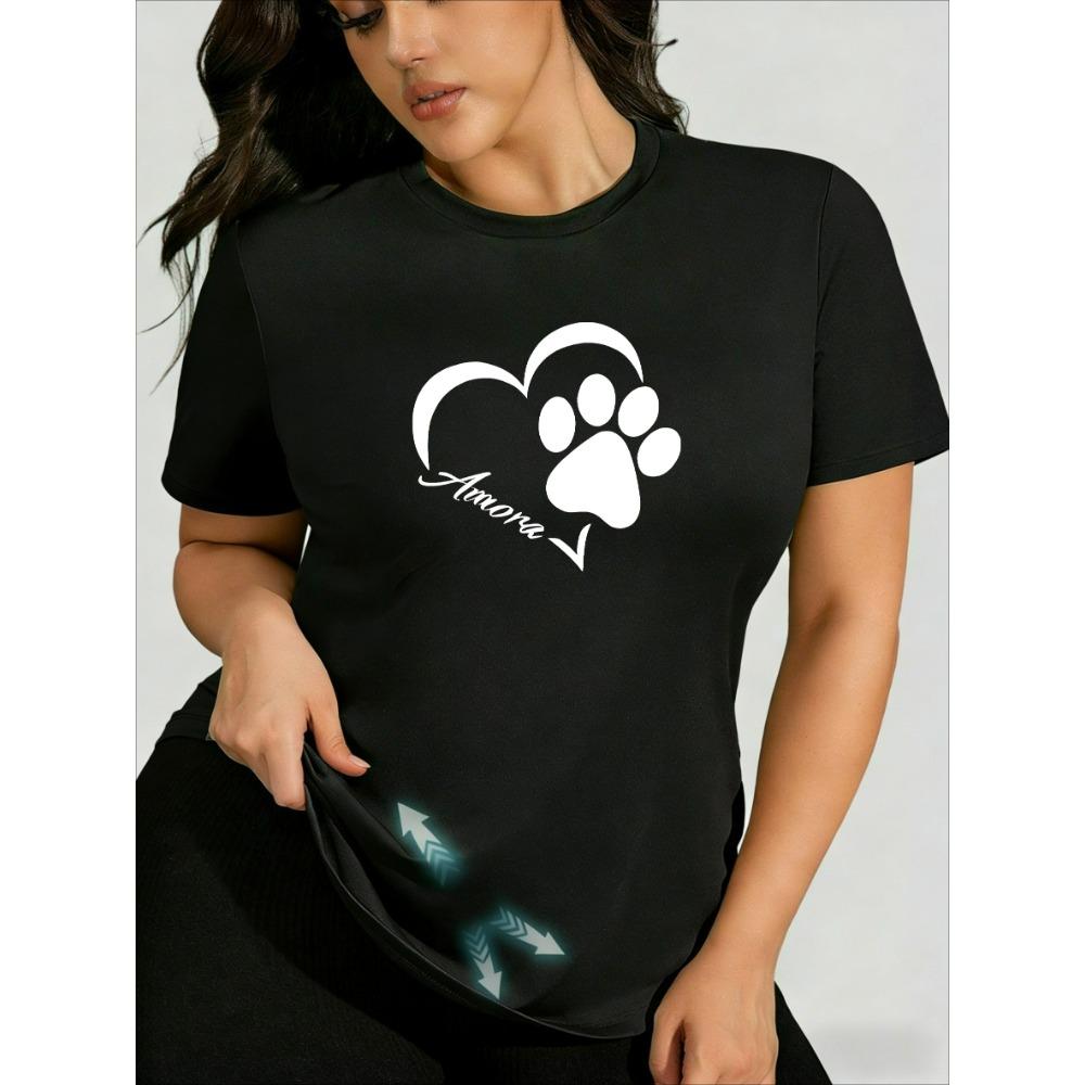 Cute Heart Paw Print Amora Design! Women s Plus Size T-Shirt, Sweet Cool Sexy Hot Girl Top M