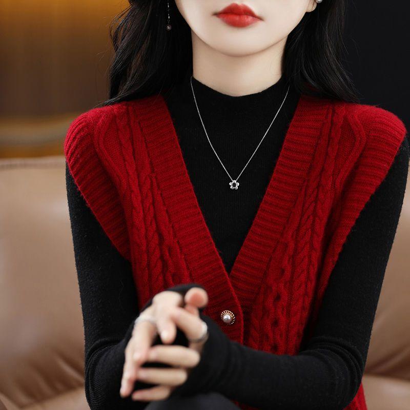 Women's V-Neck Sleeveless Knit Vest - Lightweight Polyester Spandex Blend Sweater for Spring/Summer/Fall Casual Pullover