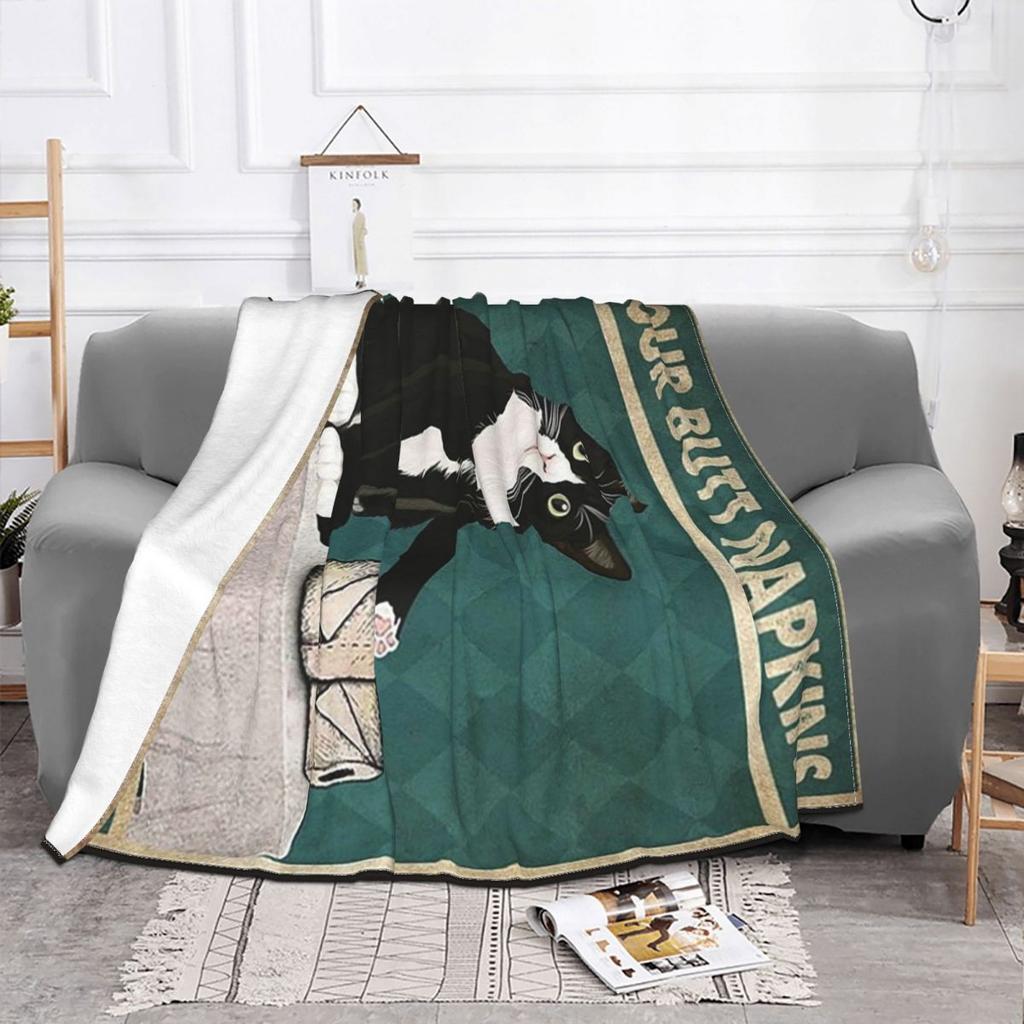 Black Cat Your Butt Napkins My Lady Cat Blankets Soft Flannel Throw Blanket Bedding For Bed Living Room Picnic Travel Home Couch